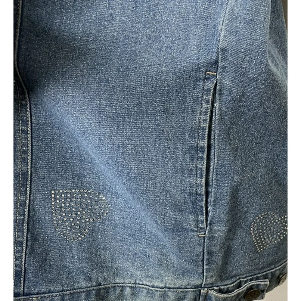 Vtg Quacker Factory Denim Jacket Hearts Medium Rhinestone Embellished Valentines